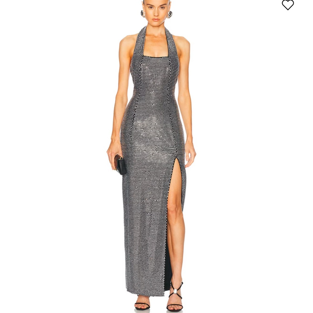 Area Crystal Embellished Halter Slit Gown